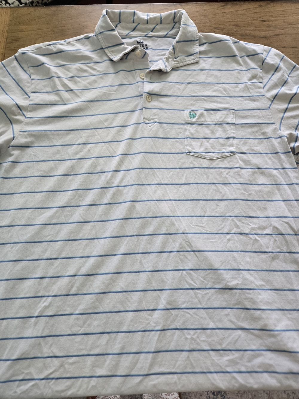 Peter Millar Light Blue Polo with Thin Blue Stripes and Chest Pocket